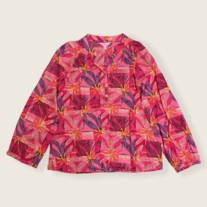 Lilly Pulitzer Coral Pink Yellow Gauzy Cotton Floral 1/4 Button Shirt (XS)